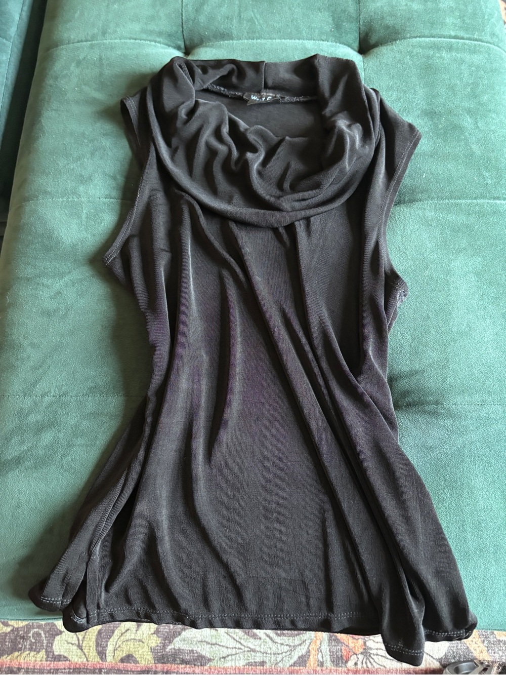 Draped Cowl Neck Sleeveless Tank Top - Black
